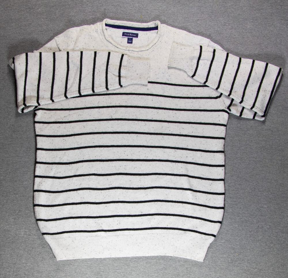 Club Room Men's Striped Knit Sweater Large Cream Black Speckled Pre-owned Exc